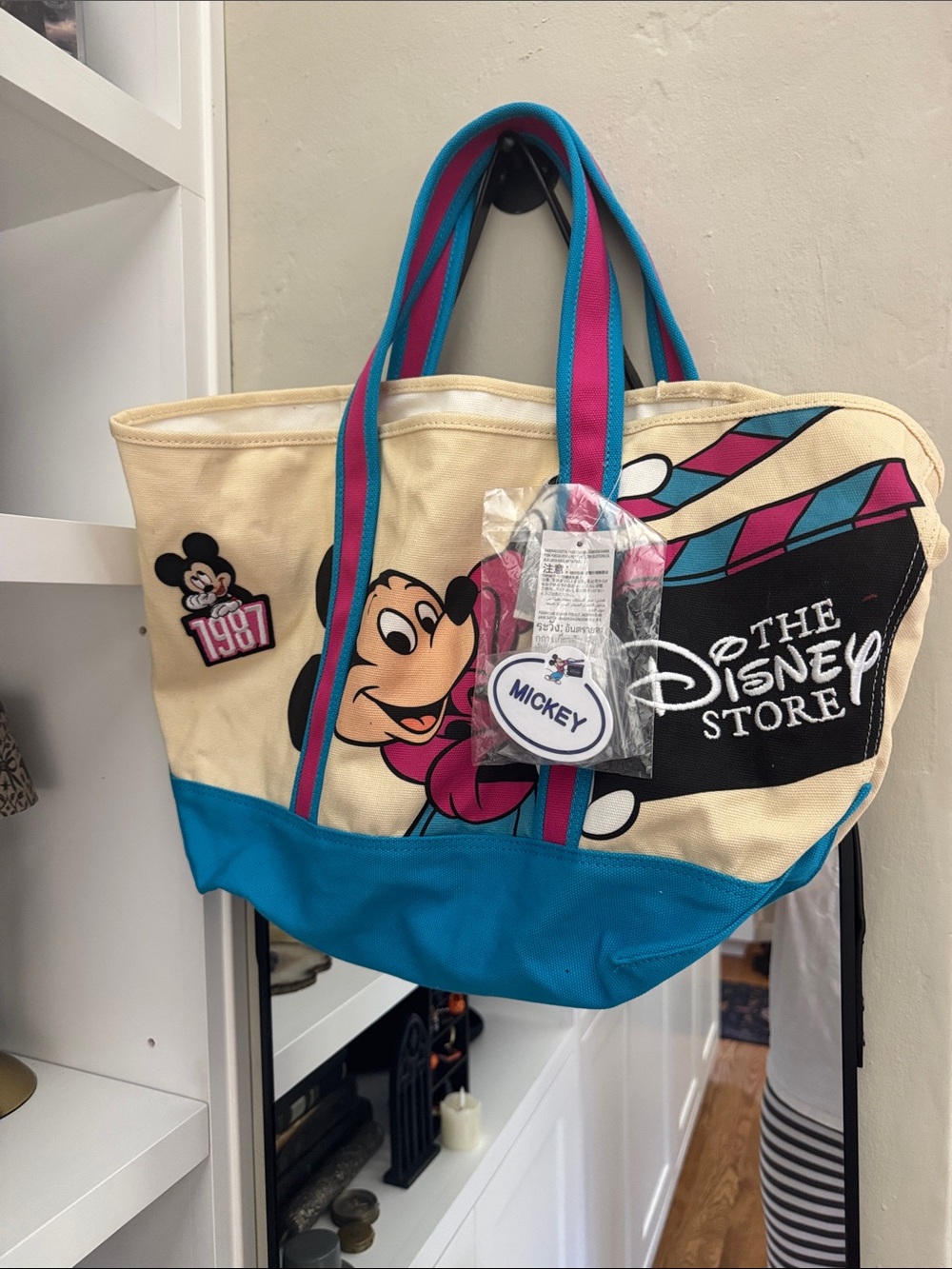 Disney Cream Blue Pink Mickey Tote Satchel